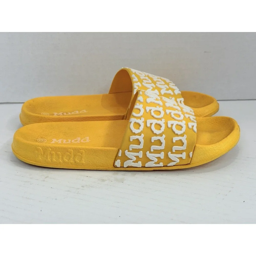 Mudd Billie15K Girls‎ Yellow Logo Slide Sandals Size 6 Y2K Comfort Summer Beach